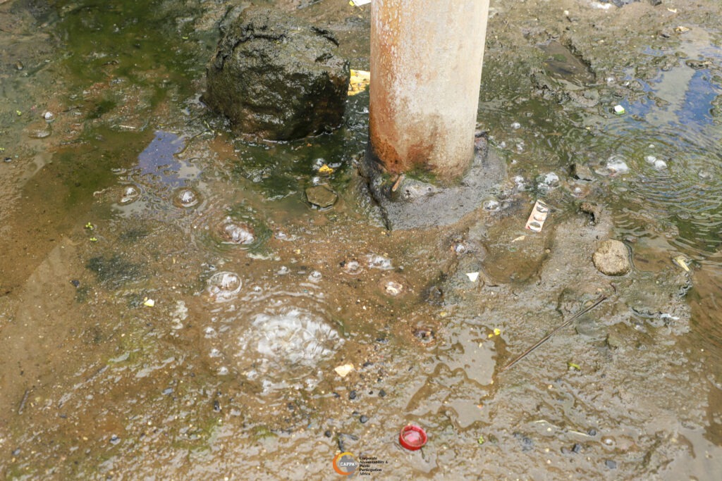 Gas bubbling through waterlogged ground in Bille.