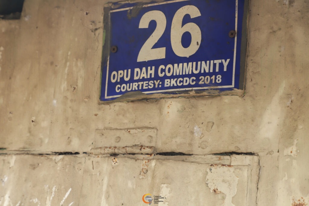 Scorch marks on a window at 26 Opu Dah Compound following a fire linked by residents to gas escaping from a nearby borehole